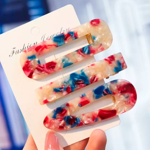 Accessories - Women Acrylic Geometric Hair Clips Set of 3